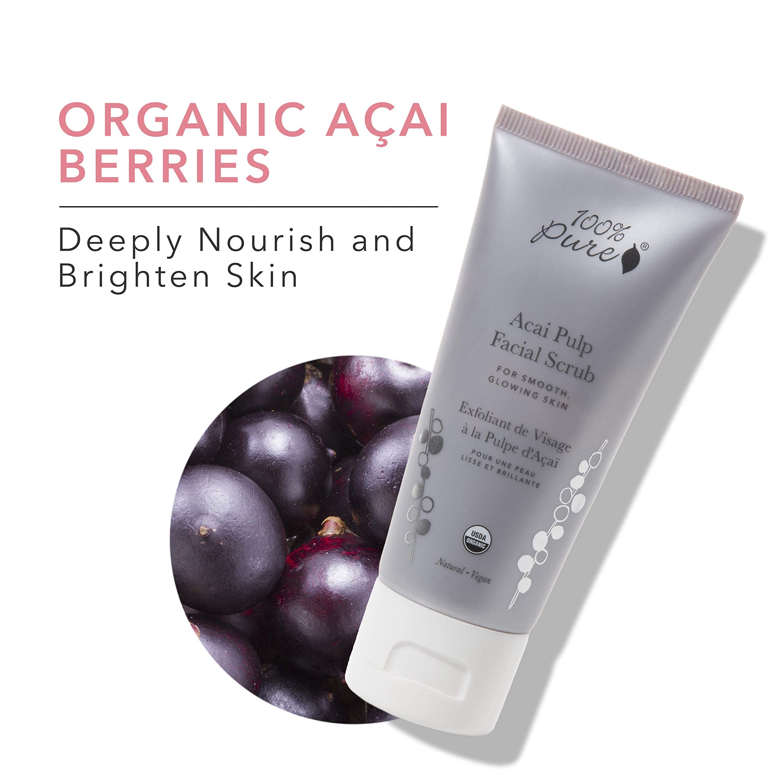 100% PURE Acai Pulp Facial Scrub, Exfoliating, Organic Face Wash (2 Fl Oz) - Image 4