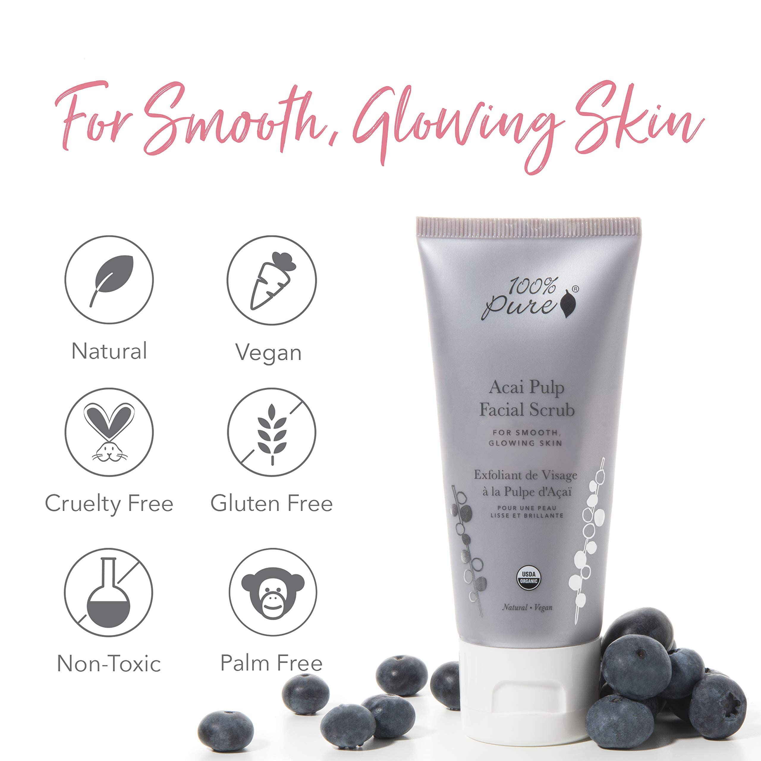 100% PURE Acai Pulp Facial Scrub, Exfoliating, Organic Face Wash (2 Fl Oz) - Image 7