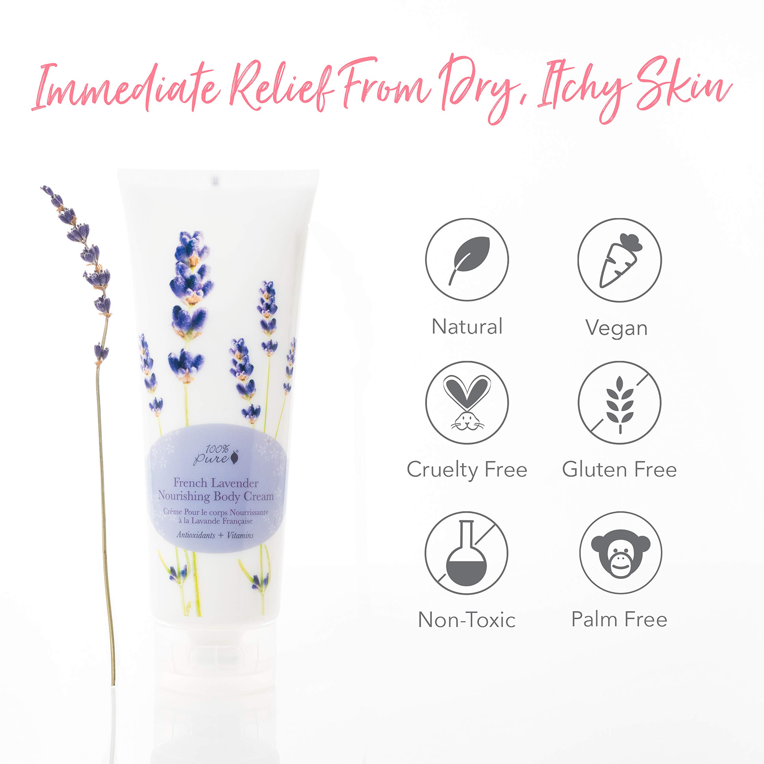 100% PURE Nourishing Body Cream French Lavender Lotion Luxurious Botanical Dry Skin Hydration & Replenishment, Natural Anti-Aging Moisturizer & Skincare for All Skin Types Women & Men - Vegan - 8 oz - Image 6