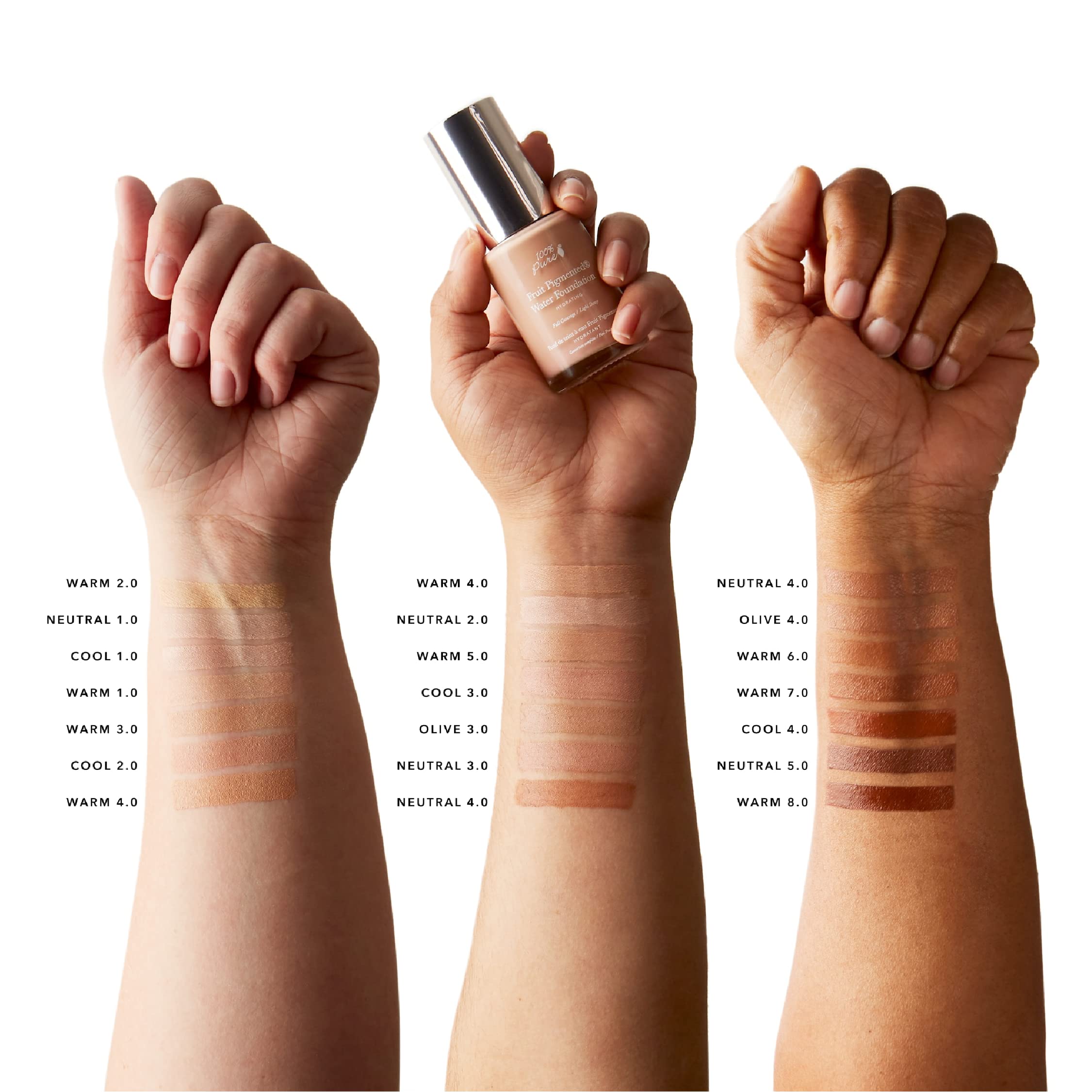 100% PURE Water Foundation Full Coverage Hydrating Makeup, Light Dewy Finish, Moisturizing Concealer Normal, Dry Skin - Fruit Pigment Color Cool 4.0 w/Reddish-Pink Undertones for Dark Skin - 1 Fl Oz - Image 6